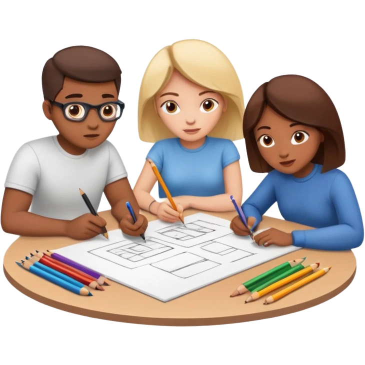 creative team sketching on large paper emoji