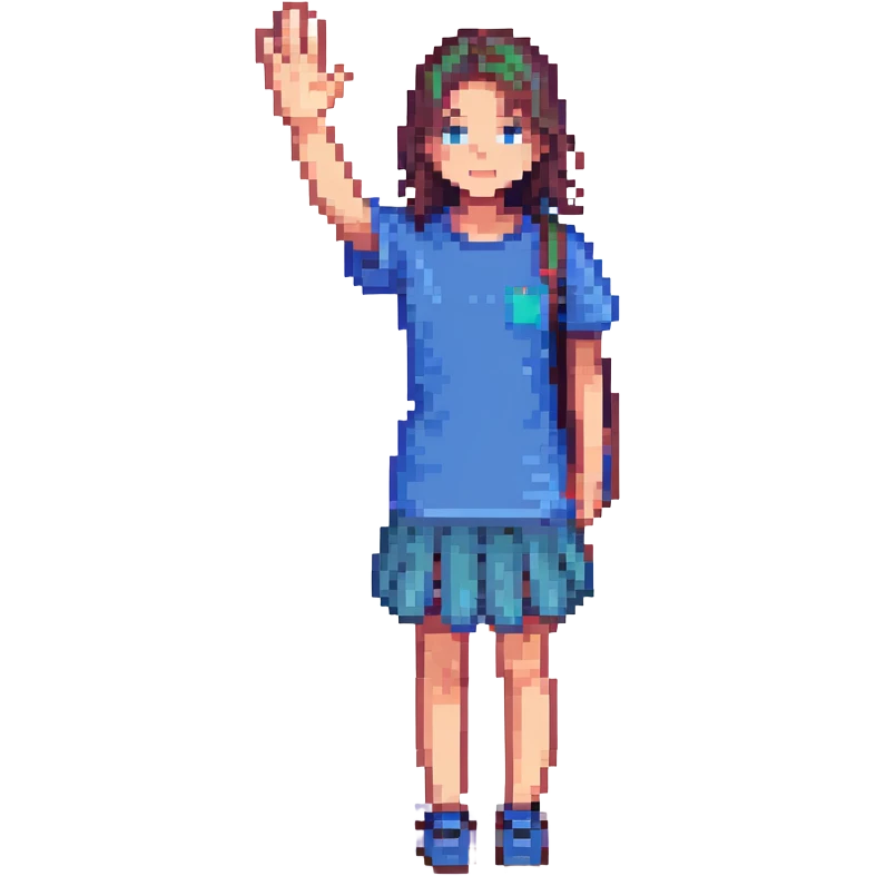 The face of an activist girl waving her hand in a blue T-shirt emoji