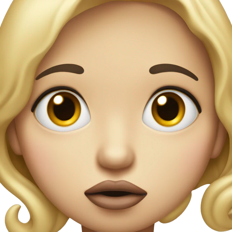 face with big eyes and lips pushed out making duck lips but very flat emoji
