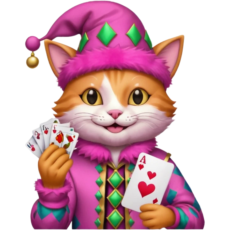 court jester cat medieval, poker cards, pink emoji