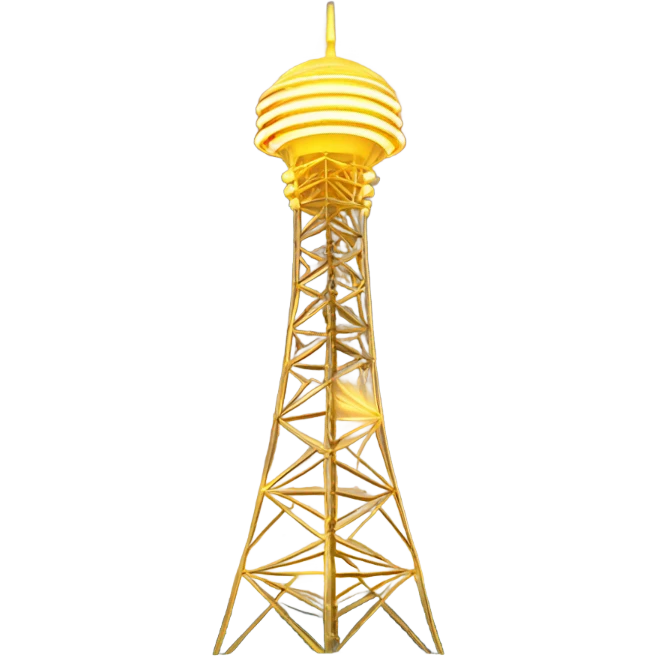 A tall broadcast tower icon emitting golden signal waves, with glowing accents, symbolizing four years of membership loyalty emoji