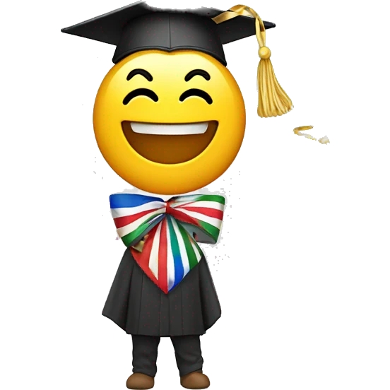 Emoji de una mascota de la universidad celebrando con banderas y confeti emoji
