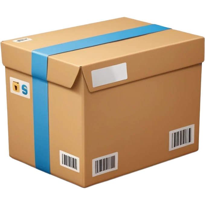  cardboard delivery box with a shipping label and tape. Rounded, glossy, smooth, soft shadows, white background.


 emoji
