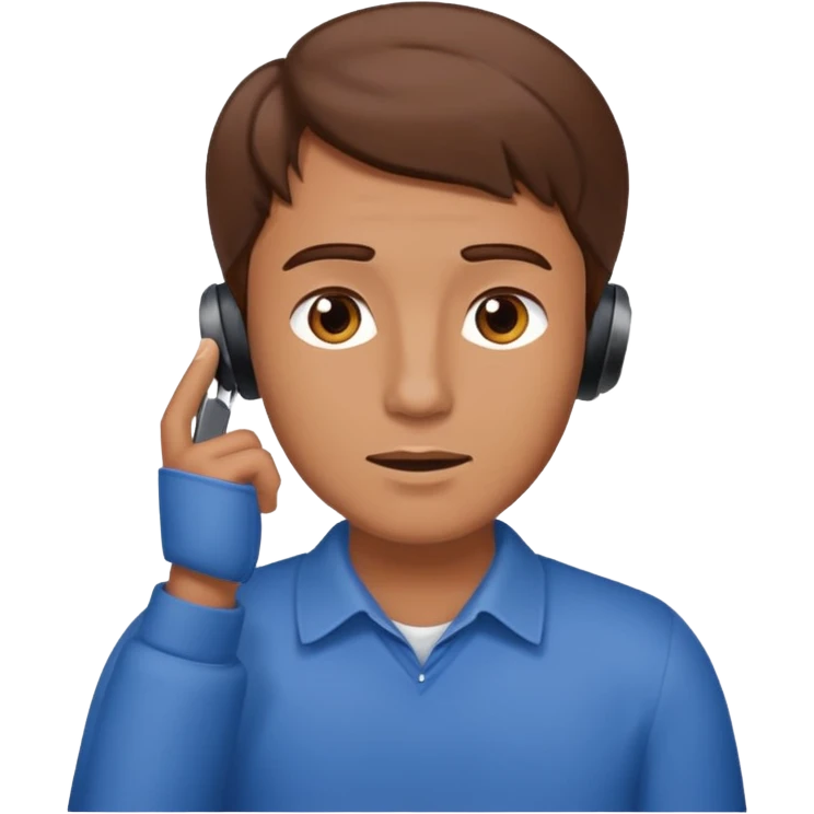 man with brown hair listening to a voice message on the smartphone emoji