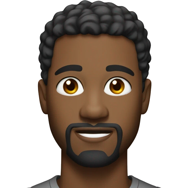 A head and shoulders shot of a 34 year old Black man, with short black hair, with goatee facial hair,   with brown eyes wearing a t-shirt. emoji