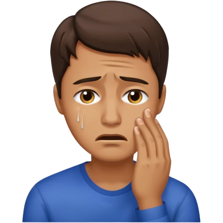 White tan, brunette,man crying profusely emoji