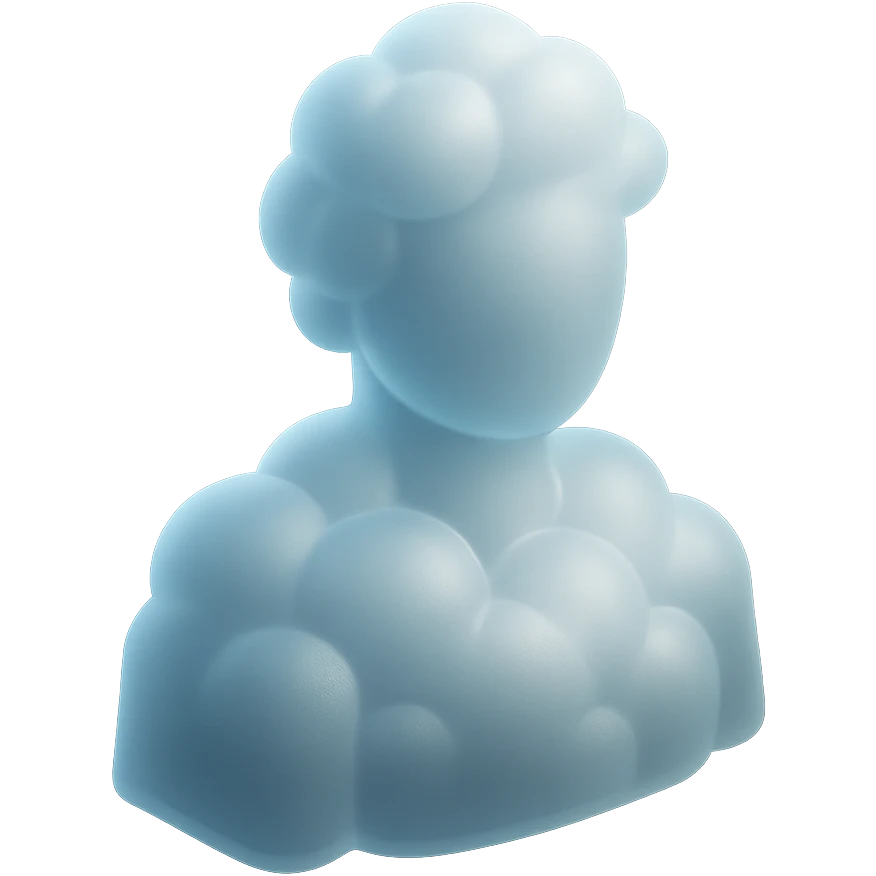 A person from the shoulders up, entirely composed of fluffy, convex, white clouds. emoji