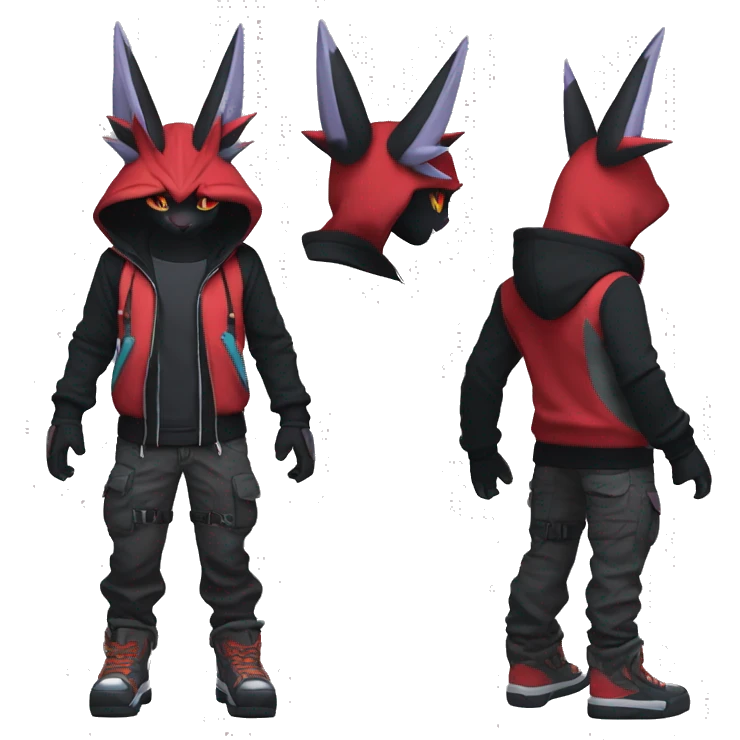 Dark Anthro Cool Noivern-Litten-Zangoose-Pokémon Punk Techwear Hoodie Cargo Collar Full Body emoji