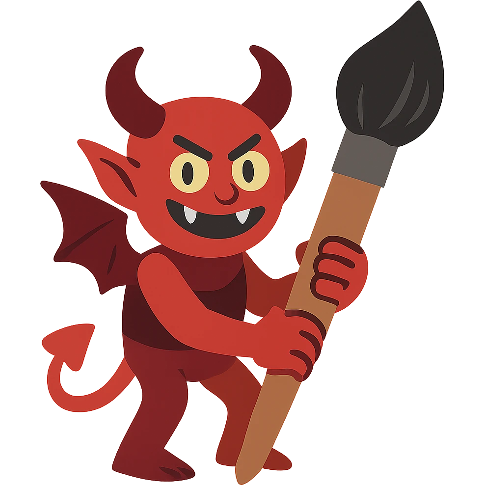 flat toon style demon with a paintbrush emoji
