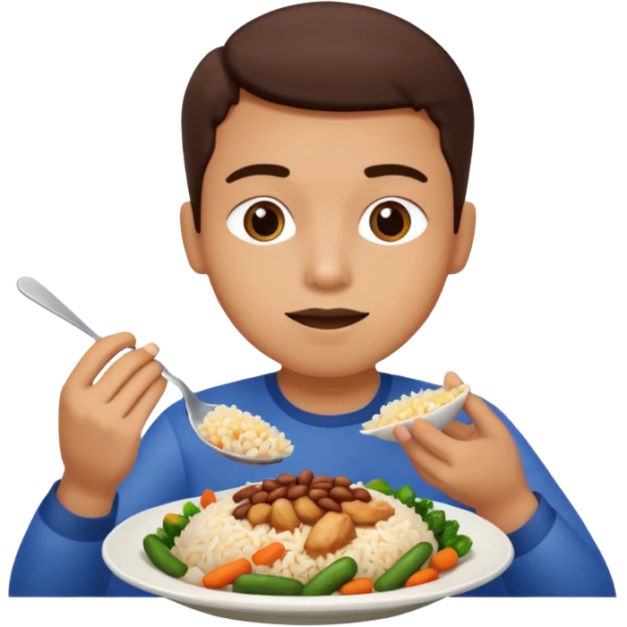 Create a person having lunch. Not a sandwich. Rice, beans, vegetables and chicken. emoji