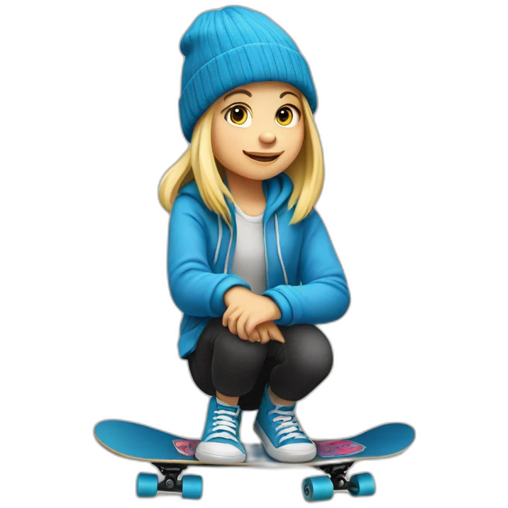 Little blond girl with blue beanie on skateboard emoji