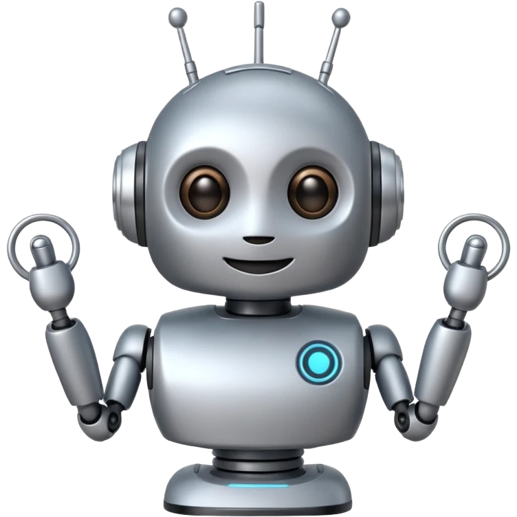 cute AI robot, round head, antenna, smiling emoji
