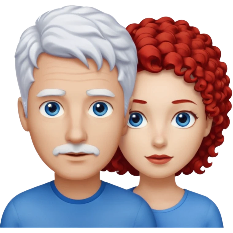 Homme nu cheveux blanc courts, yeux bleu barbe de trois jours + femme nu gros seins rousse cheveux longs bouclés yeux bleu emoji