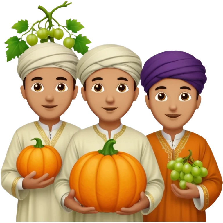 Moroccan men with pumpkin and grapes emoji
