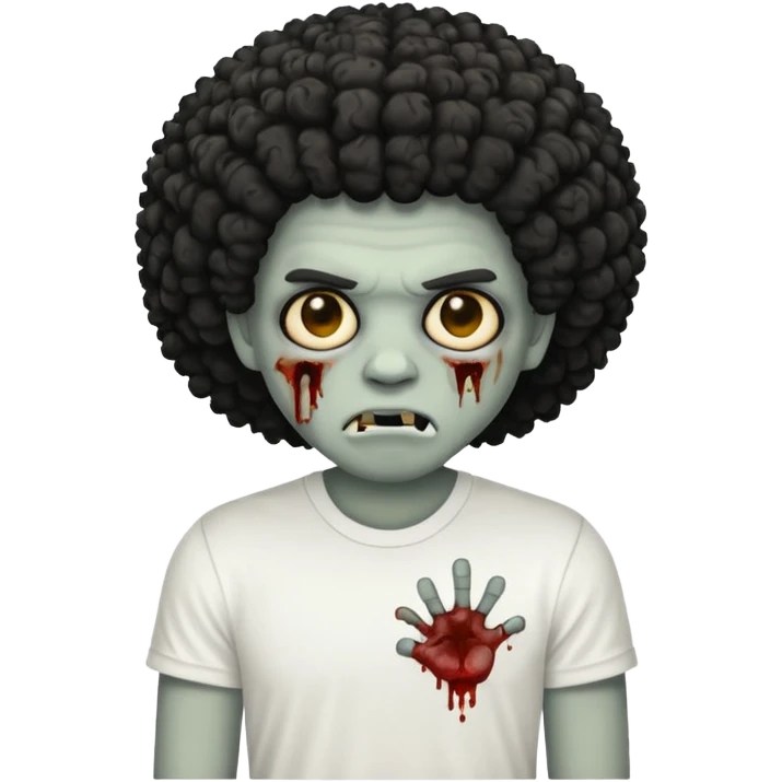 Make a image of a zombie with a curly  Afro with a  fade make it like a emoticon not as scary make hair black and with a white t shirt  emoji