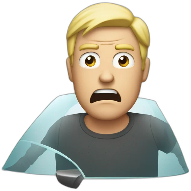angry man looking through a broken car windshield emoji