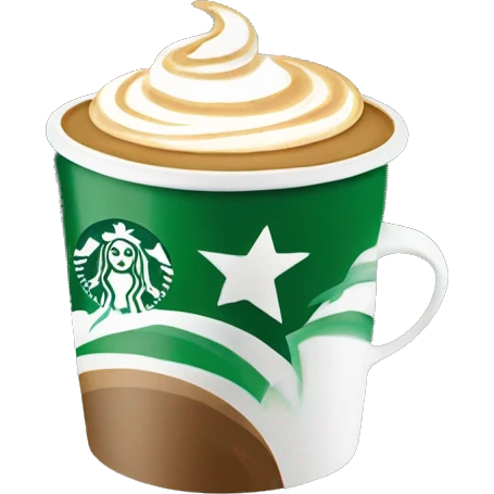 Latte coffee in a starbuck cup fuming stars emoji