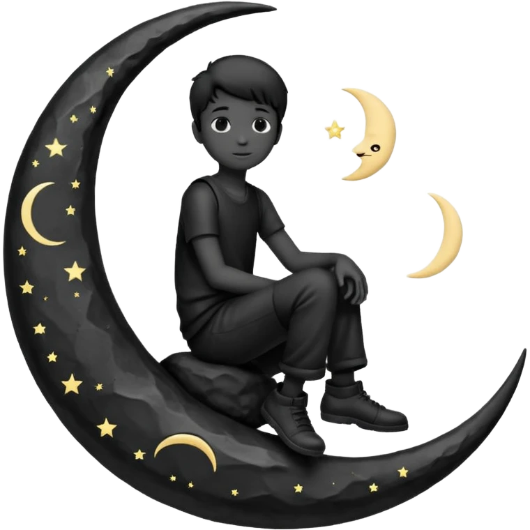 silhouette graphic of a boy sitting on a crescent moon emoji