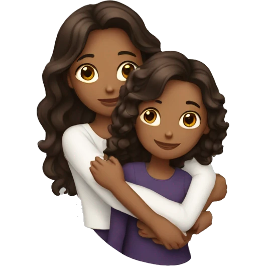 Two dark brown women with long wavy hair bff hugging emoji