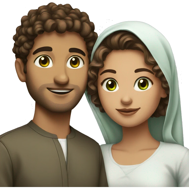 Muslim couple girl with green eyes and a guy with brown eyes and curly hair  emoji