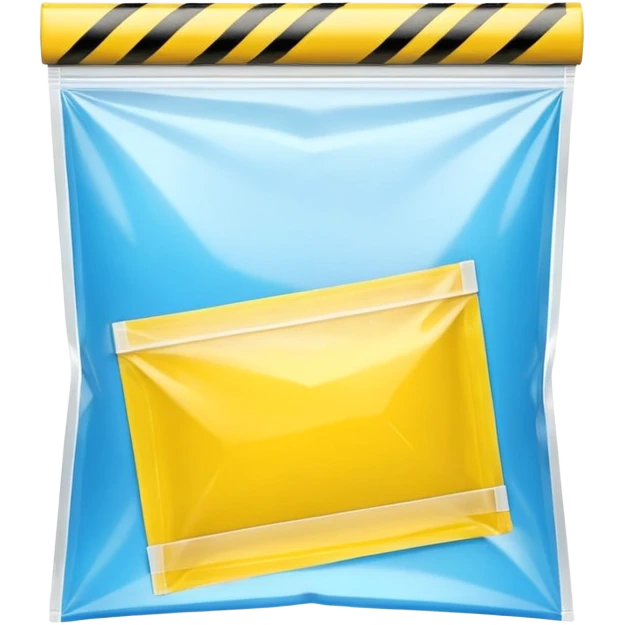 3D render of Yellow Tape inside a clear plastic evidence bag, sterile lighting, forensic crime scene aesthetic, plastic reflection. emoji