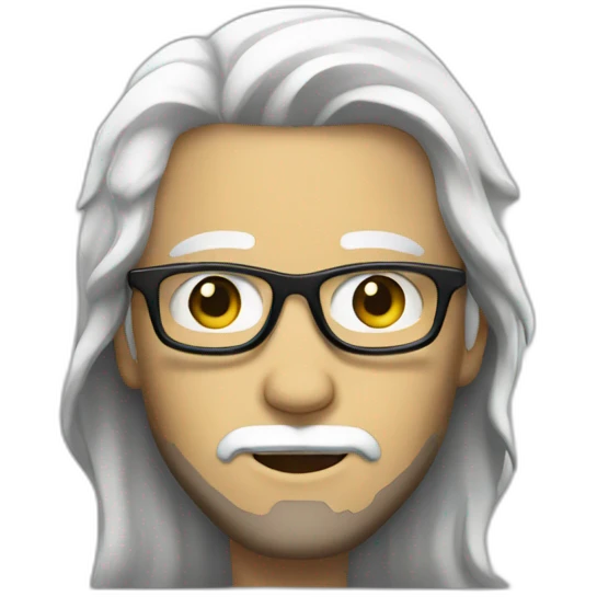 Men with white square specs, beard and long hair emoji
