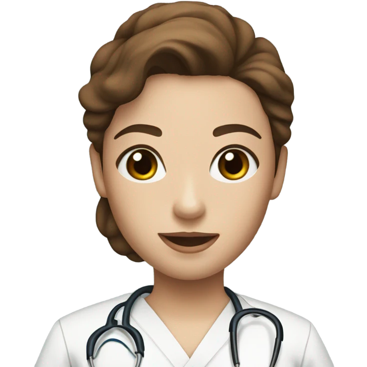 Nurse with blue eyes brown hair and white scrubs emoji