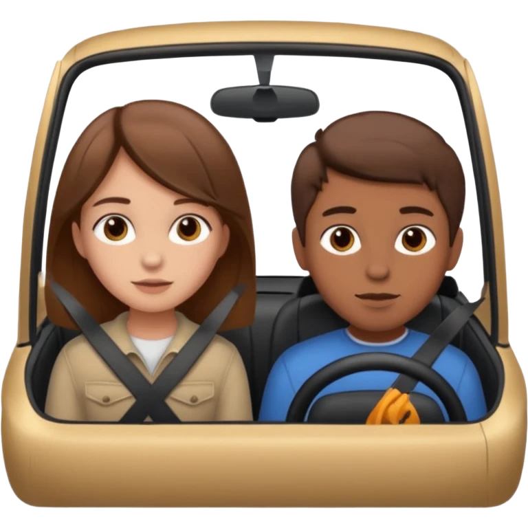 girl with brown hair and boy in car emoji