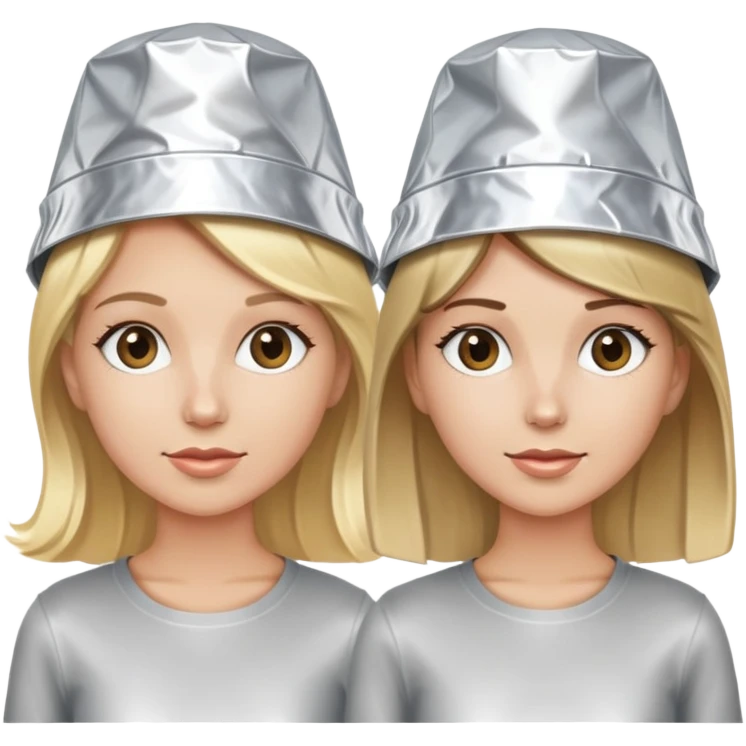 one blonde and one brunette wearing tin foil hats emoji