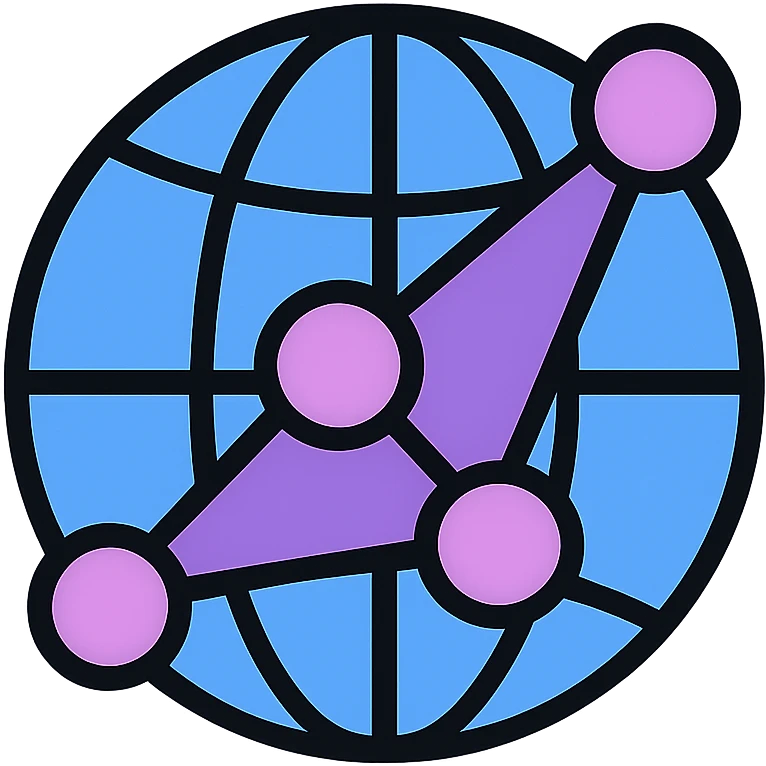 world globe with a connected network, purple and light pink colors emoji