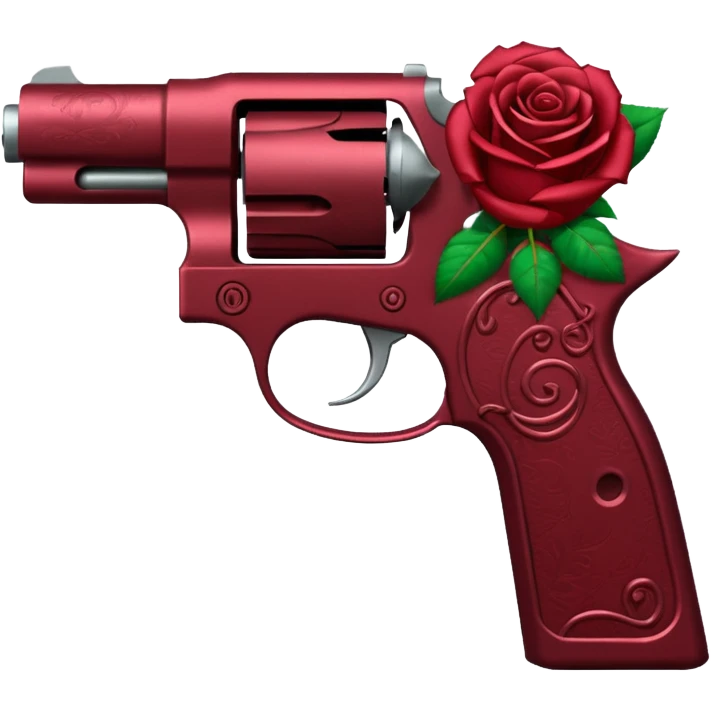a pistol deep wine red (#7A0F1E) with roses wrapped around it emoji
