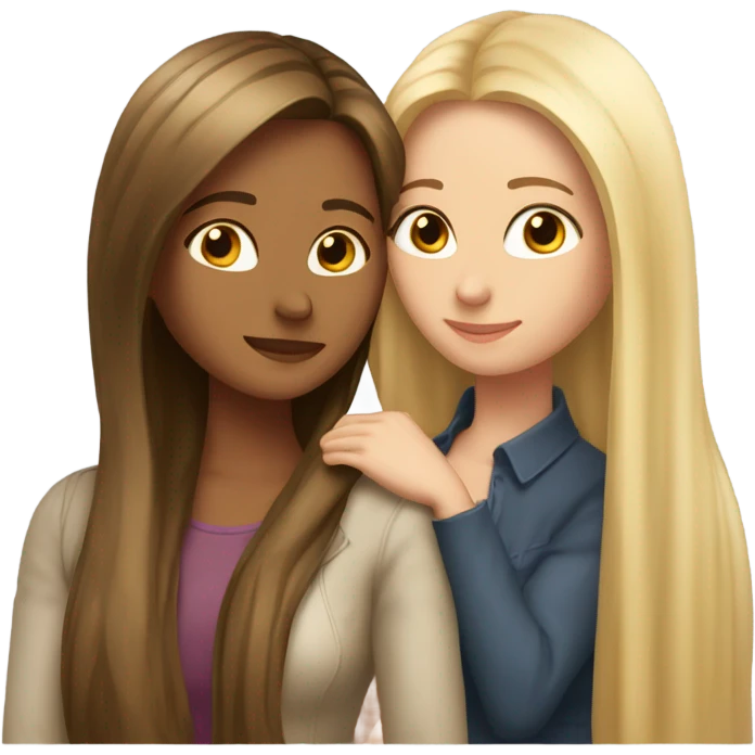 beautiful woman with long straight blonde hair hugging beautiful woman with long straight brown hair emoji
