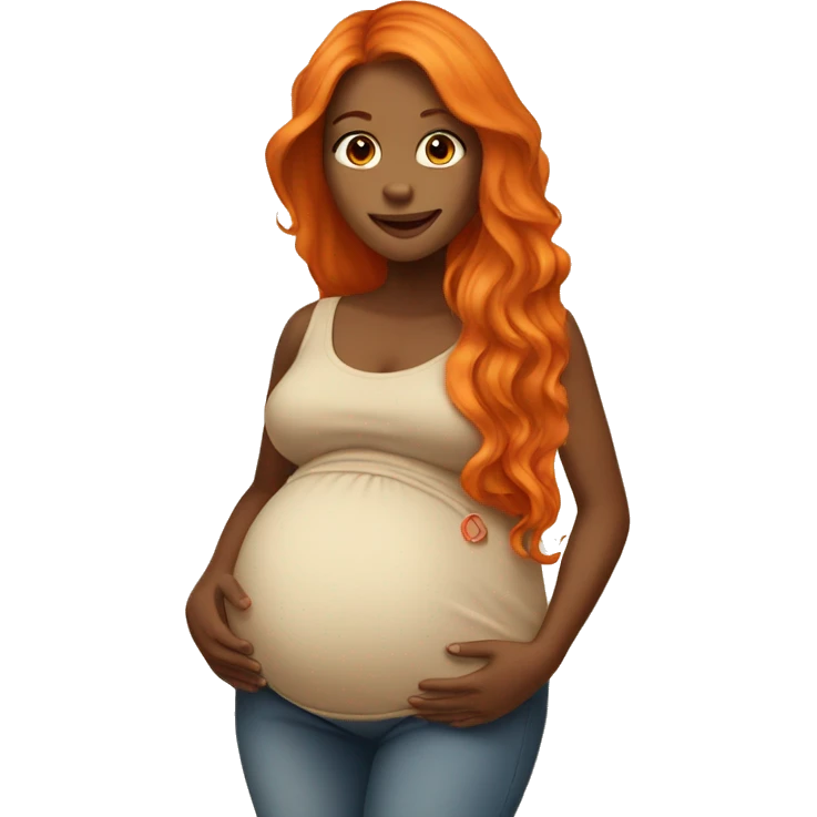 Tan girl with long orange hair holding pregnant stomach emoji