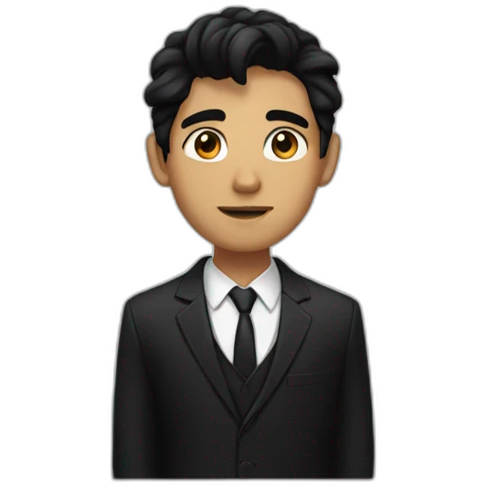 young man with black hair and black eyes and a black suit and hair to the left emoji