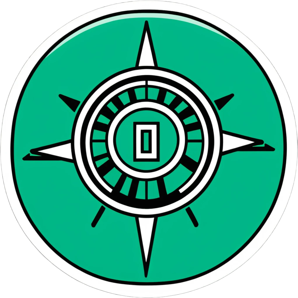Maya sun symbol hieroglyph with precise geometric shapes, flat design, strictly white and deep green only, sharp angular lines, no curves emoji