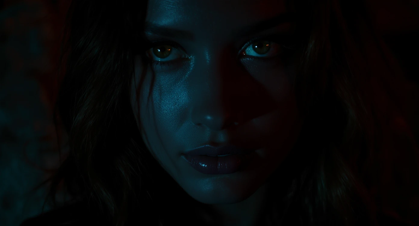 Extreme Closeup photo of a beautifull woman, low key light, cinematic light, 8K, very detailed, sharp emoji