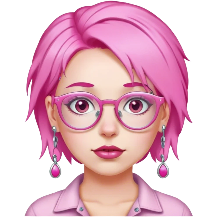 white skin woman in pink hair, piercing and pink glasses on head  emoji