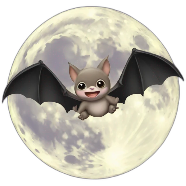 flying baby bats with a full moon behind bat emoji