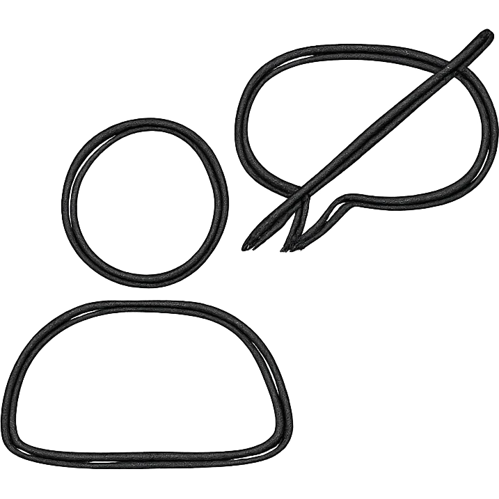 hand-drawn sketch style icon of a disengaged user silhouette with a crossed-out chat bubble emoji