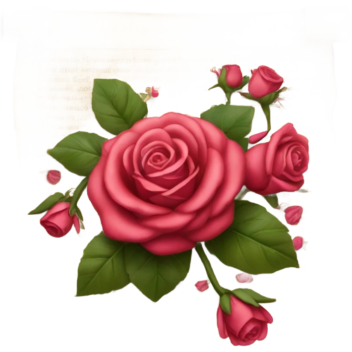 Realistic valentine poetry scroll with roses emoji