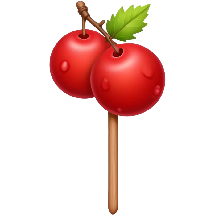 Candied hawthorn fruits on wooden stick Tanghulu, simplified emoji style with bold outlines and bright colors, cartoon style shiny red Chinese sweet emoji