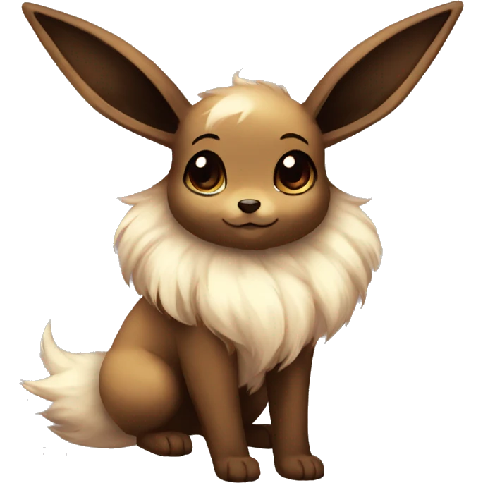 Kawaii Shiny Eevee with dark brown long emo hair covering her eyes Full Body emoji