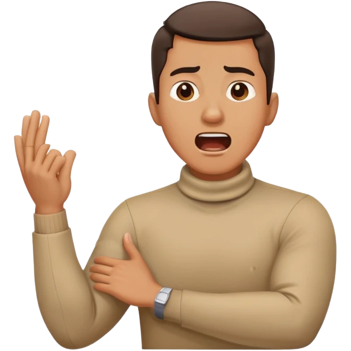 Guy with arms crossed hands around neck and yelling emoji