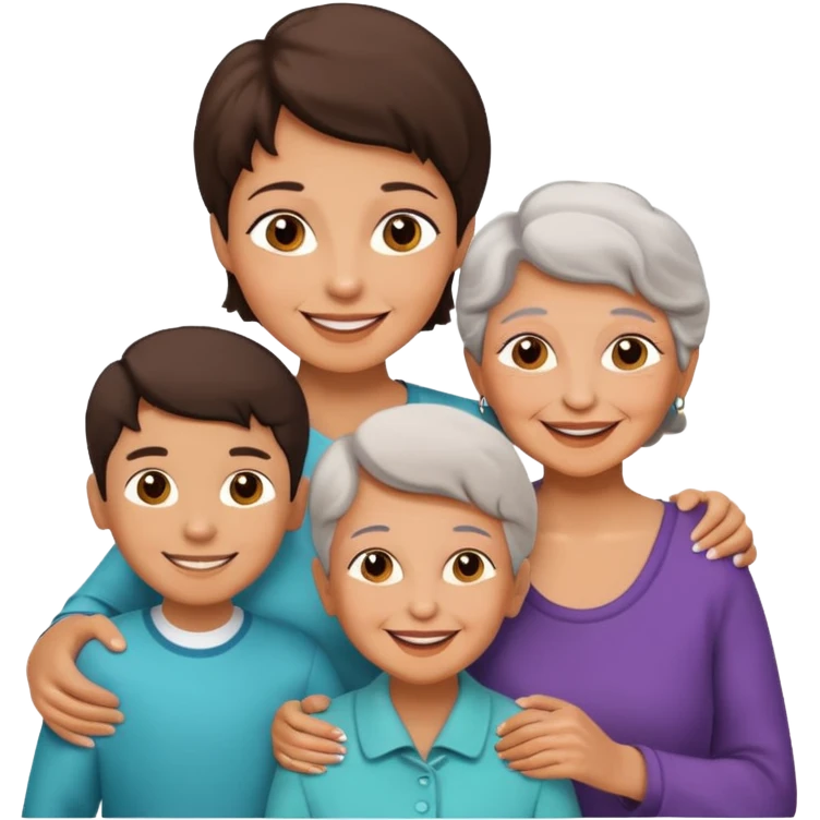 two kids (1 boy and 1 girl) with their mother and grand mother smiling emoji