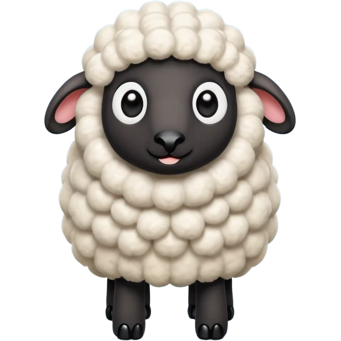 Cute cartoon sheep inspired by Shaun the Sheep, fluffy white wool, big round eyes, black face, with hand and legs emoji