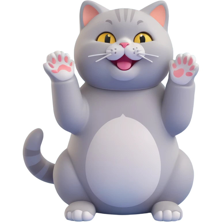 British Shorthair cat clapping its paws, happy face, emoji style emoji