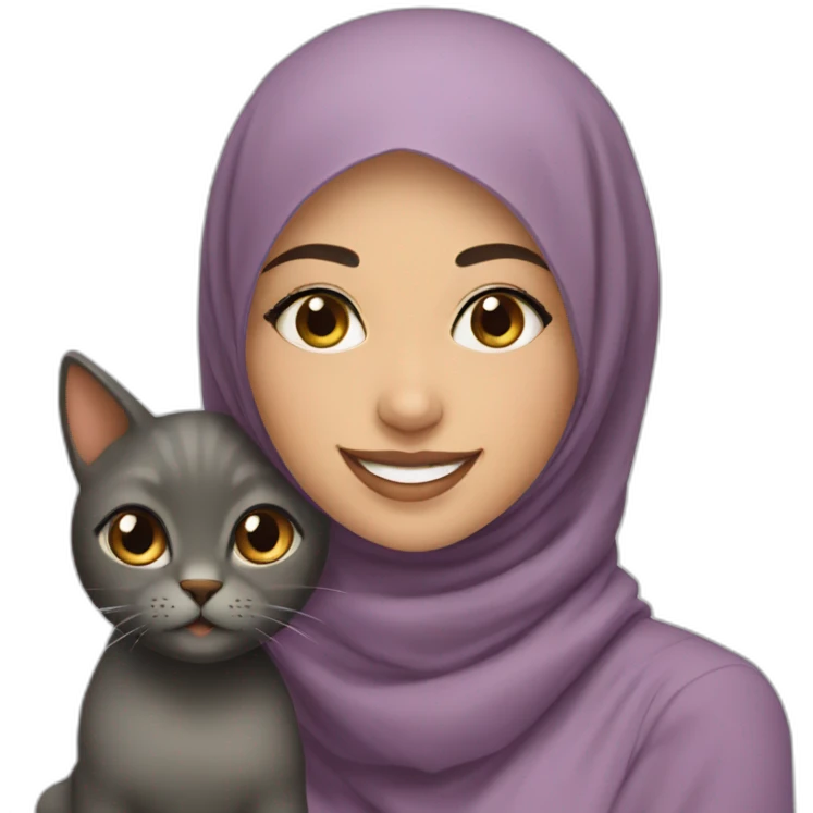 hijab young women with cat and smiling close up emoji