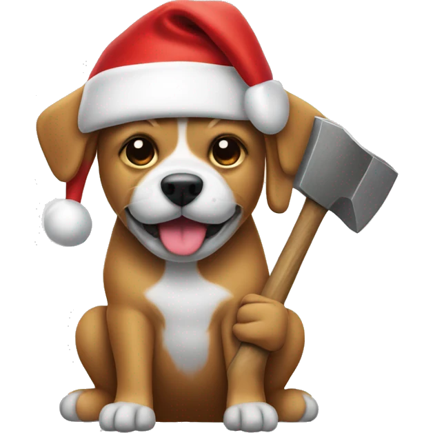 A dog with a hammer and a Santa hat emoji