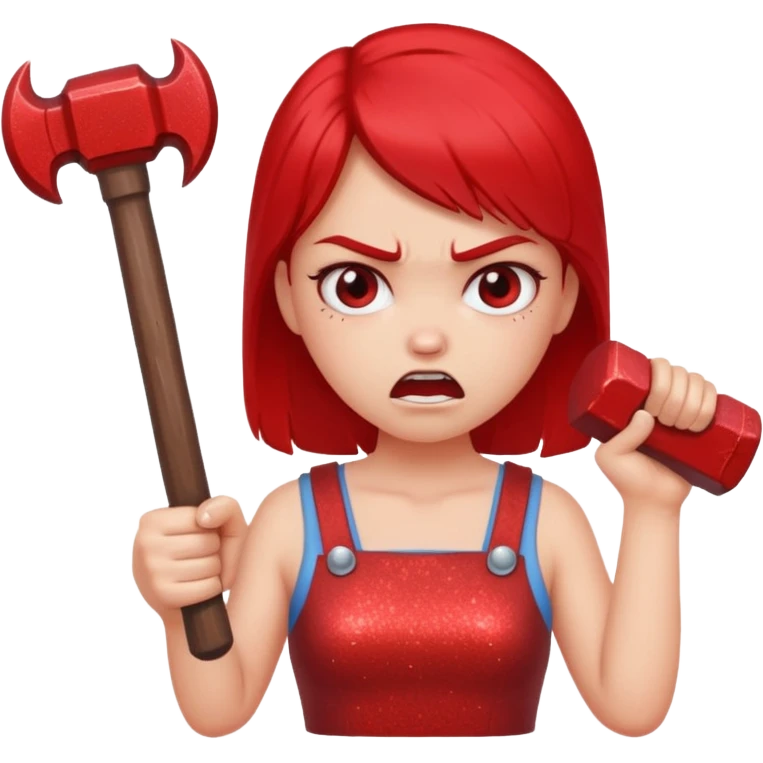 red glitter angry girl with a giant hammer emoji