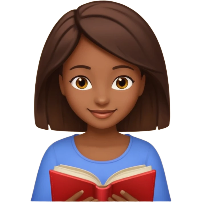 Pretty black girl with brown eyes and brown hair reading a romantic book emoji
